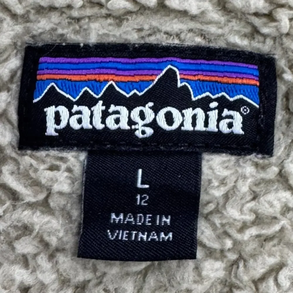 Patagonia Los Gatos Kids Girls Size Large 12 Sherpa Fleece Fuzzy Vest Tan